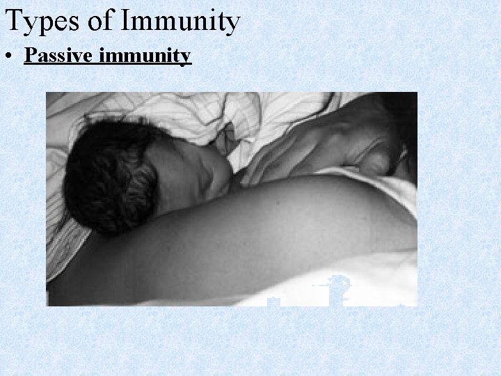 Types of Immunity • Passive immunity 