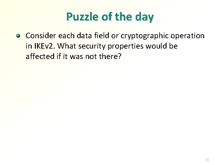 Puzzle of the day Consider each data field or cryptographic operation in IKEv 2.