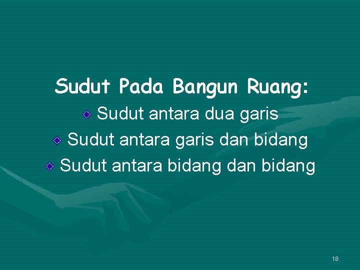 Sudut Pada Bangun Ruang: Sudut antara dua garis Sudut antara garis dan bidang Sudut