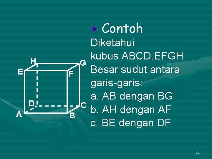 Contoh H E G F D A C B Diketahui kubus ABCD. EFGH Besar