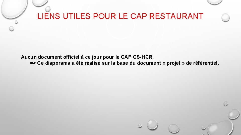 LIENS UTILES POUR LE CAP RESTAURANT Aucun document officiel à ce jour pour le