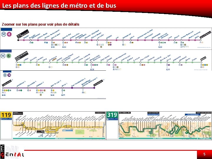 Les plans des lignes de métro et de bus Zoomer sur les plans pour