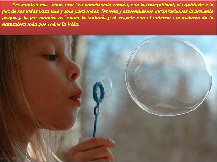  Nos sentiríamos “todos uno” en convivencia común, con la tranquilidad, el equilibrio y