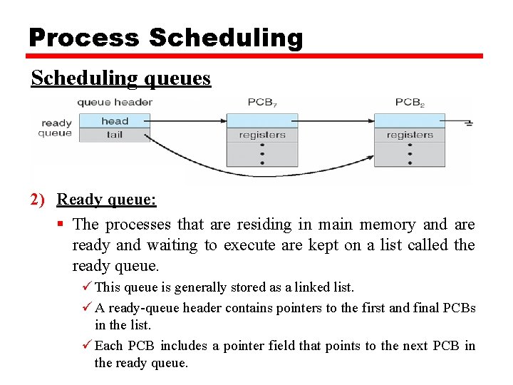 Process Scheduling queues 1) Job queue: § As processes enter the system, they are