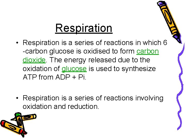 Respiration • Respiration is a series of reactions in which 6 -carbon glucose is Respiration • Respiration is a series of reactions in which 6 -carbon glucose is