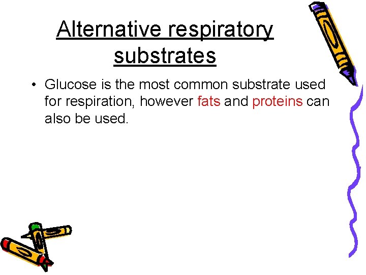 Alternative respiratory substrates • Glucose is the most common substrate used for respiration, however