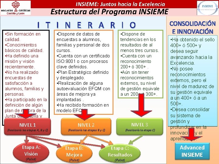 INSIEME: Juntos hacia la Excelencia Estructura del Programa INSIEME I T I N E