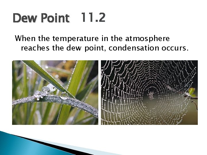 Dew Point 11. 2 When the temperature in the atmosphere reaches the dew point, Dew Point 11. 2 When the temperature in the atmosphere reaches the dew point,
