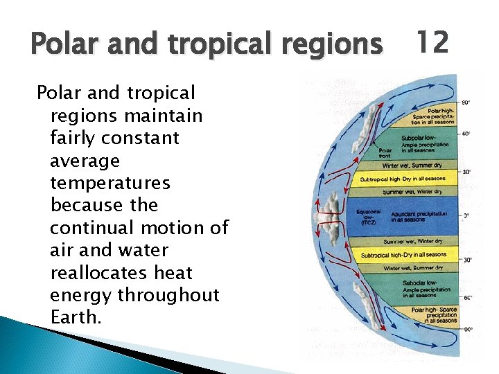 Polar and tropical regions maintain fairly constant average temperatures because the continual motion of Polar and tropical regions maintain fairly constant average temperatures because the continual motion of