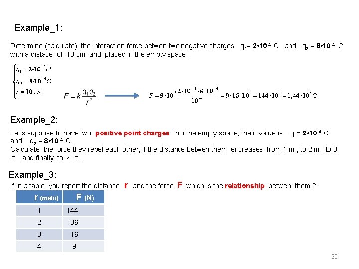 Example_1: Determine (calculate) the interaction force betwen two negative charges: q 1= 2 •