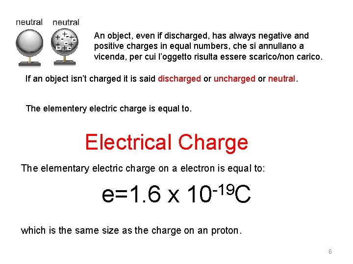 An object, even if discharged, has always negative and positive charges in equal numbers,