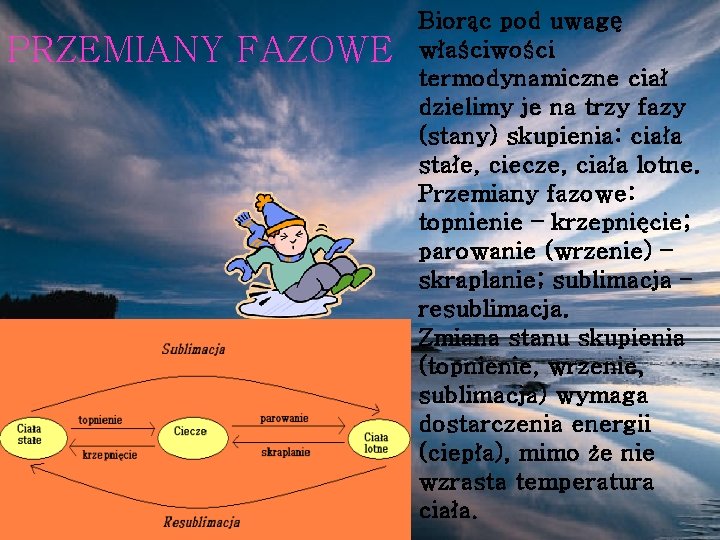 PRZEMIANY FAZOWE Biorąc pod uwagę właściwości termodynamiczne ciał dzielimy je na trzy fazy (stany)