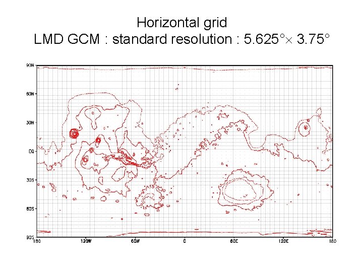 Horizontal grid LMD GCM : standard resolution : 5. 625° 3. 75° 