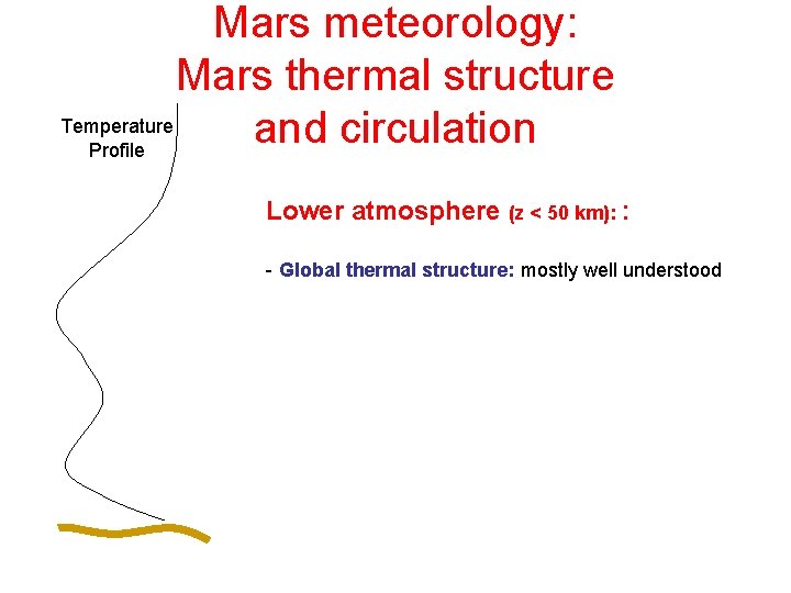 Mars meteorology: Mars thermal structure Temperature and circulation Profile Lower atmosphere (z < 50