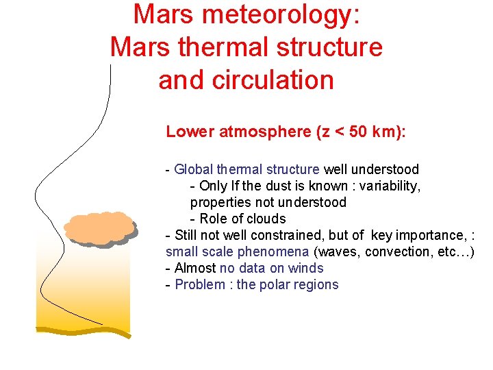 Mars meteorology: Mars thermal structure and circulation Lower atmosphere (z < 50 km): Global