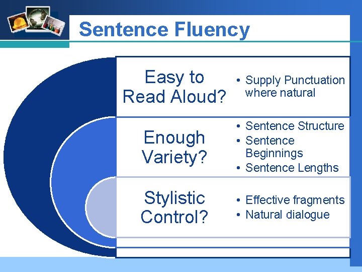 Company LOGO Sentence Fluency Easy to Read Aloud? • Supply Punctuation where natural Enough