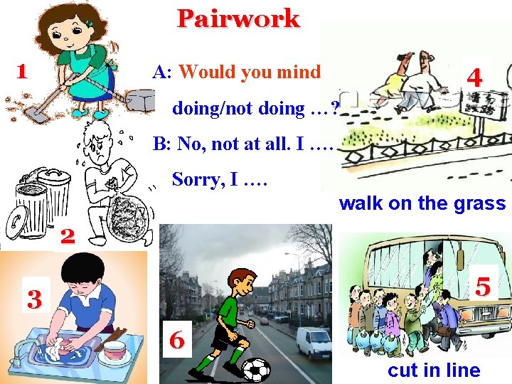 Pairwork 1 4 A: Would you mind doing/not doing …? B: No, not at Pairwork 1 4 A: Would you mind doing/not doing …? B: No, not at