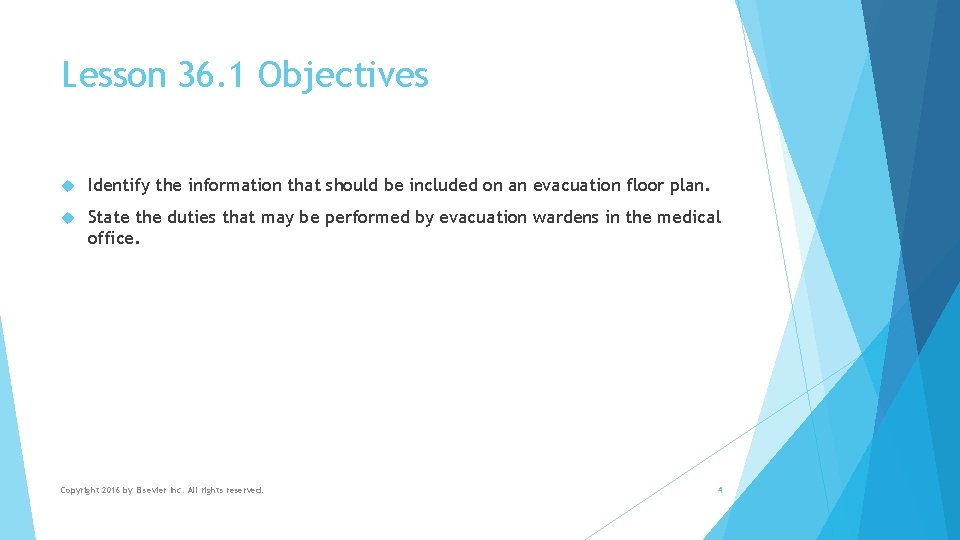 Lesson 36. 1 Objectives Identify the information that should be included on an evacuation