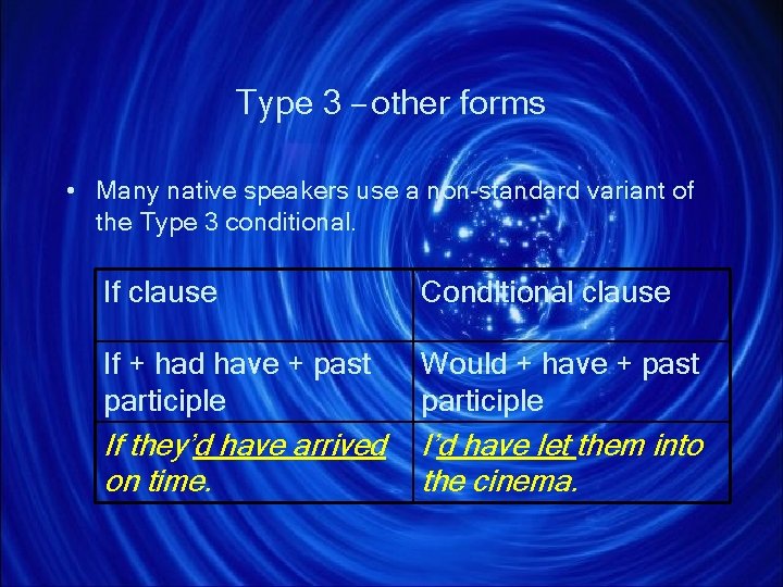 Type 3 – other forms • Many native speakers use a non-standard variant of