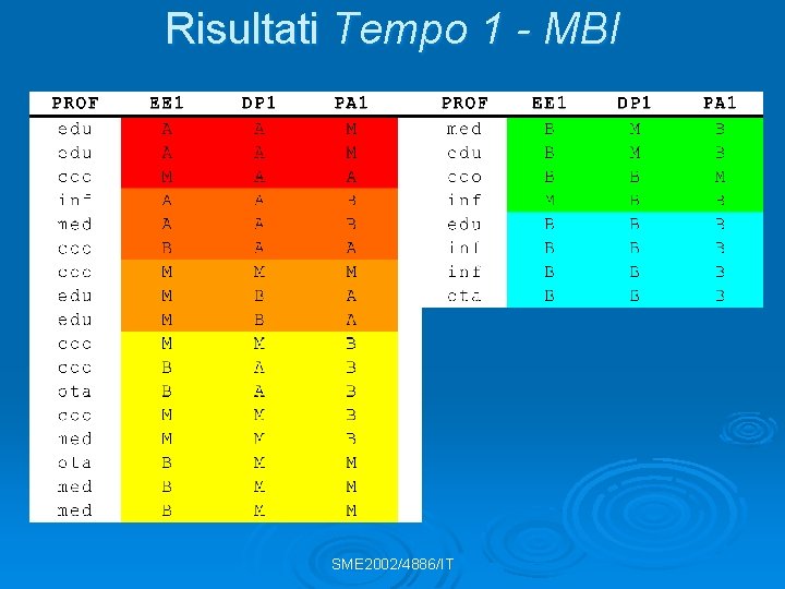 Risultati Tempo 1 - MBI SME 2002/4886/IT 