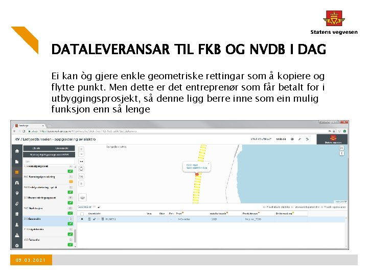 DATALEVERANSAR TIL FKB OG NVDB I DAG Ei kan òg gjere enkle geometriske rettingar