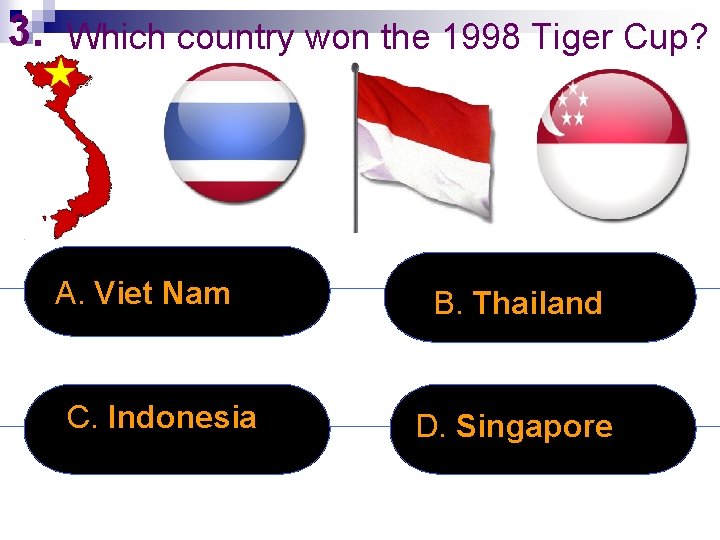 3. Which country won the 1998 Tiger Cup? A. Viet Nam C. Indonesia B.