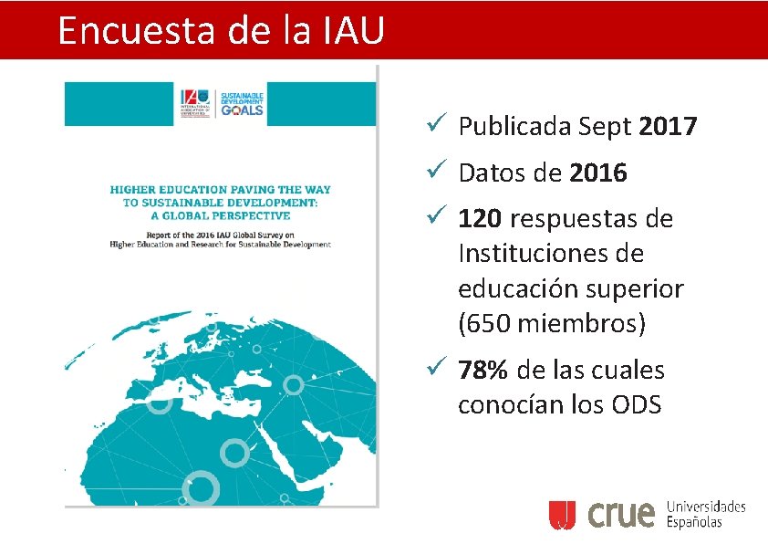 Encuesta de la IAU ü Publicada Sept 2017 ü Datos de 2016 ü 120