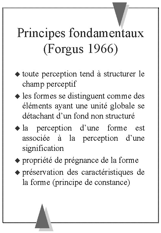 Principes fondamentaux (Forgus 1966) toute perception tend à structurer le champ perceptif les formes