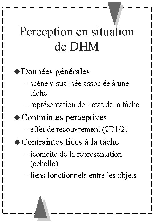 Perception en situation de DHM Données générales – scène visualisée associée à une tâche