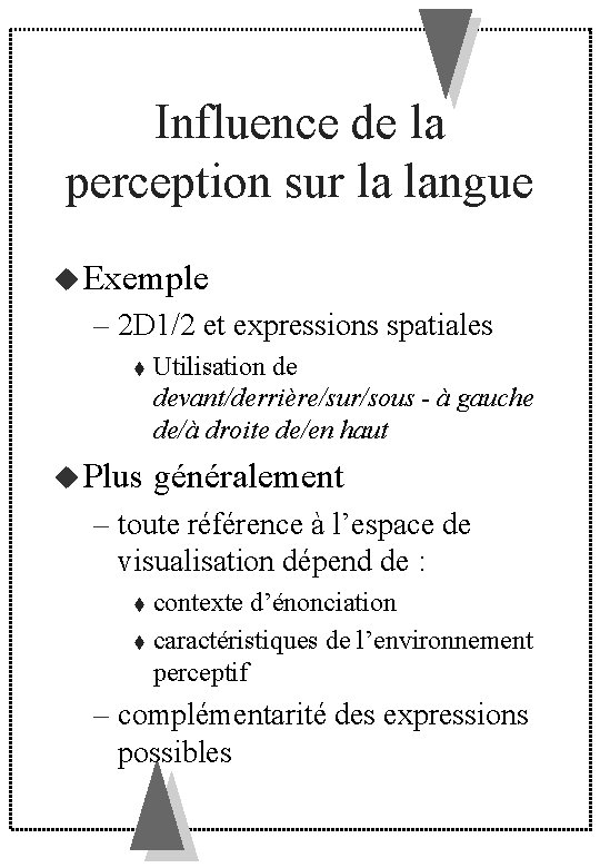 Influence de la perception sur la langue Exemple – 2 D 1/2 et expressions