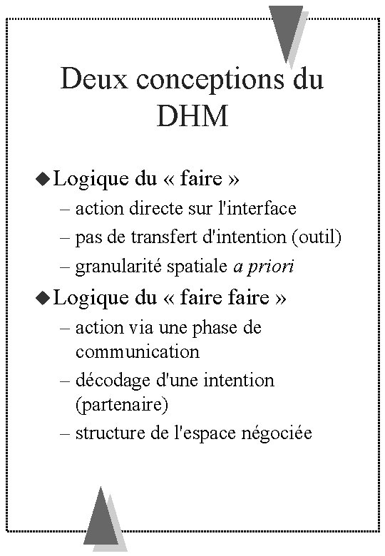 Deux conceptions du DHM Logique du « faire » – action directe sur l'interface