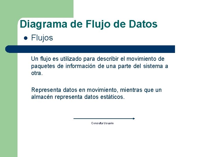 Diagrama de Flujo de Datos l Flujos Un flujo es utilizado para describir el Diagrama de Flujo de Datos l Flujos Un flujo es utilizado para describir el