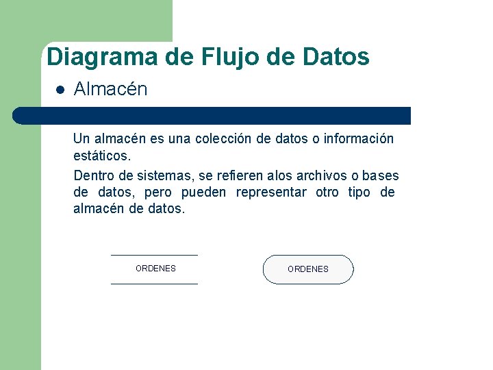 Diagrama de Flujo de Datos l Almacén Un almacén es una colección de datos Diagrama de Flujo de Datos l Almacén Un almacén es una colección de datos