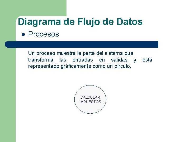 Diagrama de Flujo de Datos l Procesos Un proceso muestra la parte del sistema Diagrama de Flujo de Datos l Procesos Un proceso muestra la parte del sistema