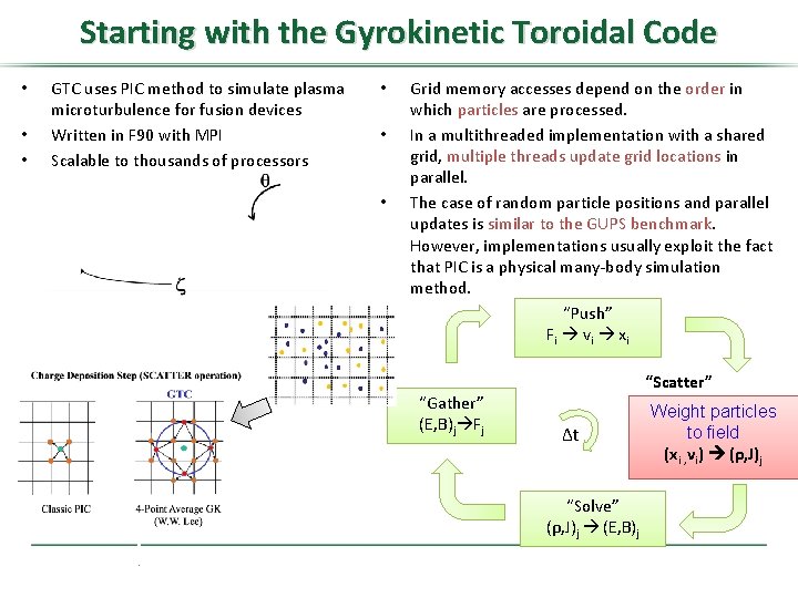 Starting with the Gyrokinetic Toroidal Code • • • GTC uses PIC method to