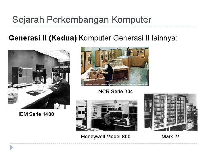 Sejarah Perkembangan Komputer Generasi II (Kedua) Komputer Generasi II lainnya: NCR Serie 304 IBM