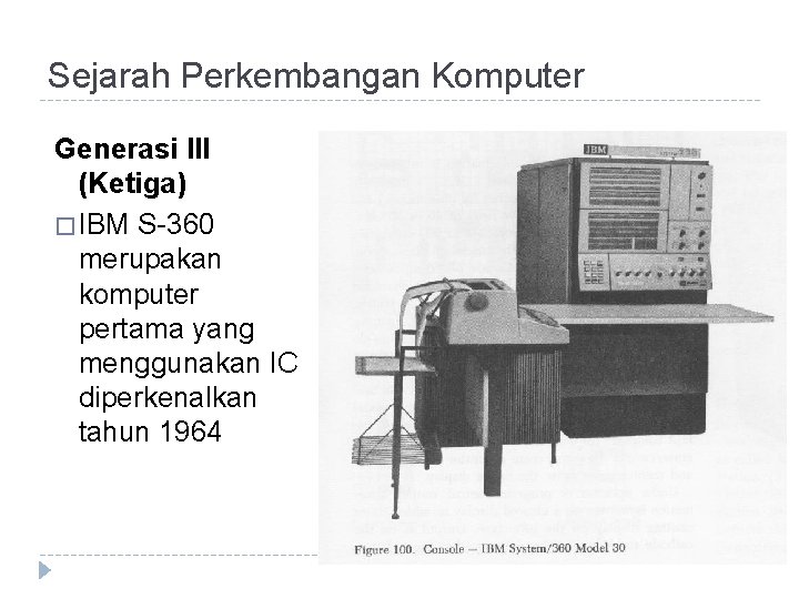 Sejarah Perkembangan Komputer Generasi III (Ketiga) � IBM S-360 merupakan komputer pertama yang menggunakan