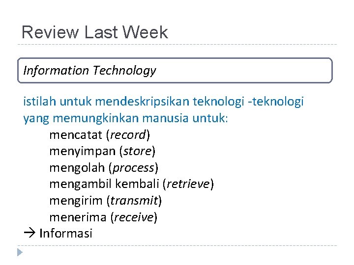 Review Last Week Information Technology istilah untuk mendeskripsikan teknologi -teknologi yang memungkinkan manusia untuk: