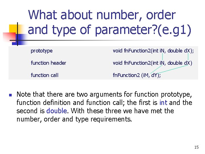 What about number, order and type of parameter? (e. g 1) n prototype void