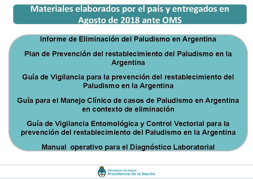 Materiales elaborados de porpaludismo el país y entregados en Definición de eliminación de la Materiales elaborados de porpaludismo el país y entregados en Definición de eliminación de la
