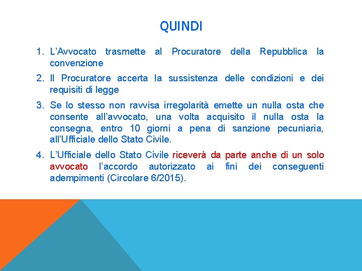 QUINDI 1. L’Avvocato trasmette al Procuratore della Repubblica la convenzione 2. Il Procuratore accerta