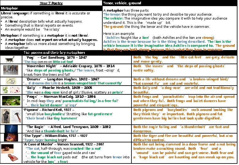 Year 7 Poetry Metaphor Literal language: if something is literal it is accurate or