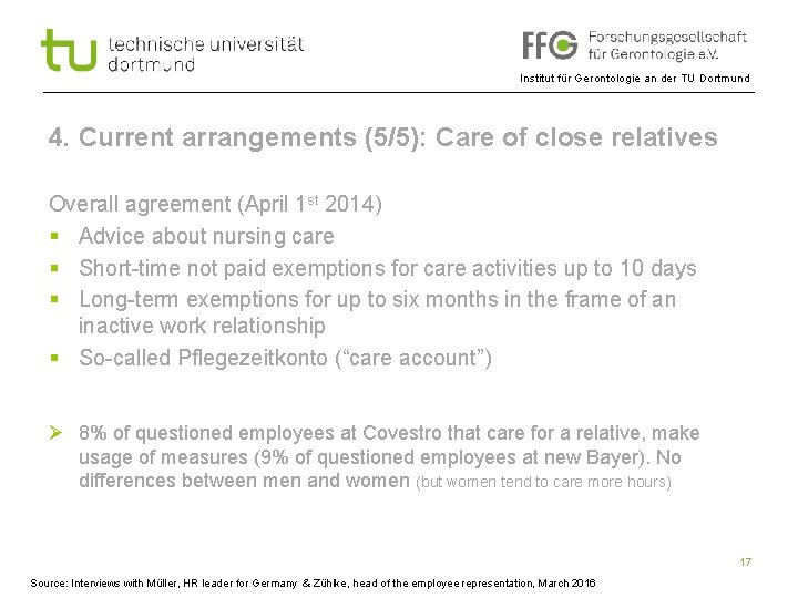 Institut für Gerontologie an der TU Dortmund 4. Current arrangements (5/5): Care of close