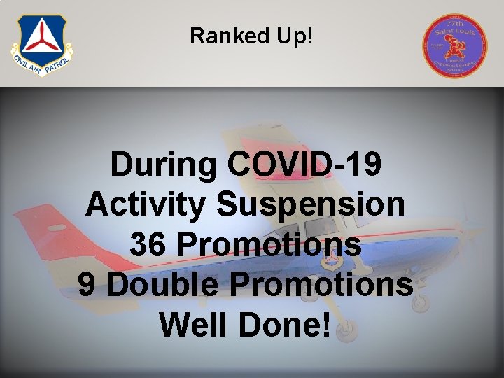 Ranked Up! During COVID-19 Activity Suspension 36 Promotions 9 Double Promotions Well Done! 