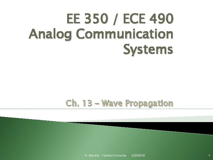 EE 350 / ECE 490 Analog Communication Systems Ch. 13 – Wave Propagation R.