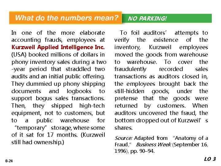 NO PARKING! WHAT’S YOUR PRINCIPLE In one of the more elaborate accounting frauds, employees