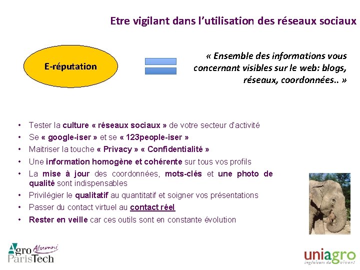 Etre vigilant dans l’utilisation des réseaux sociaux E-réputation « Ensemble des informations vous concernant