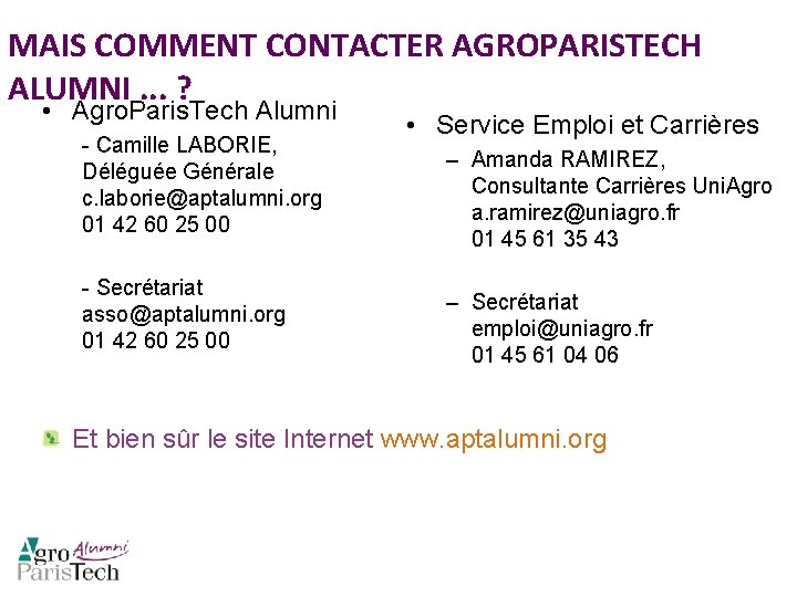 MAIS COMMENT CONTACTER AGROPARISTECH ALUMNI. . . ? • Agro. Paris. Tech Alumni -