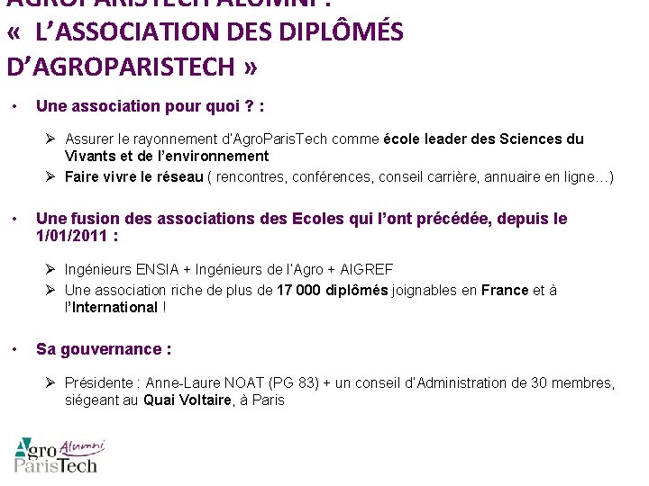 AGROPARISTECH ALUMNI : « L’ASSOCIATION DES DIPLÔMÉS D’AGROPARISTECH » • Une association pour quoi