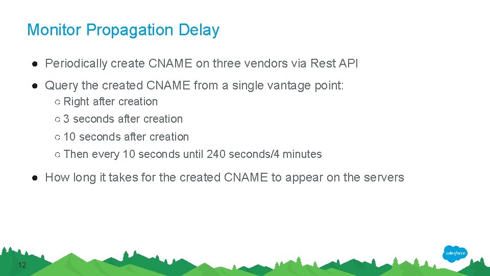 Monitor Propagation Delay ● Periodically create CNAME on three vendors via Rest API ●